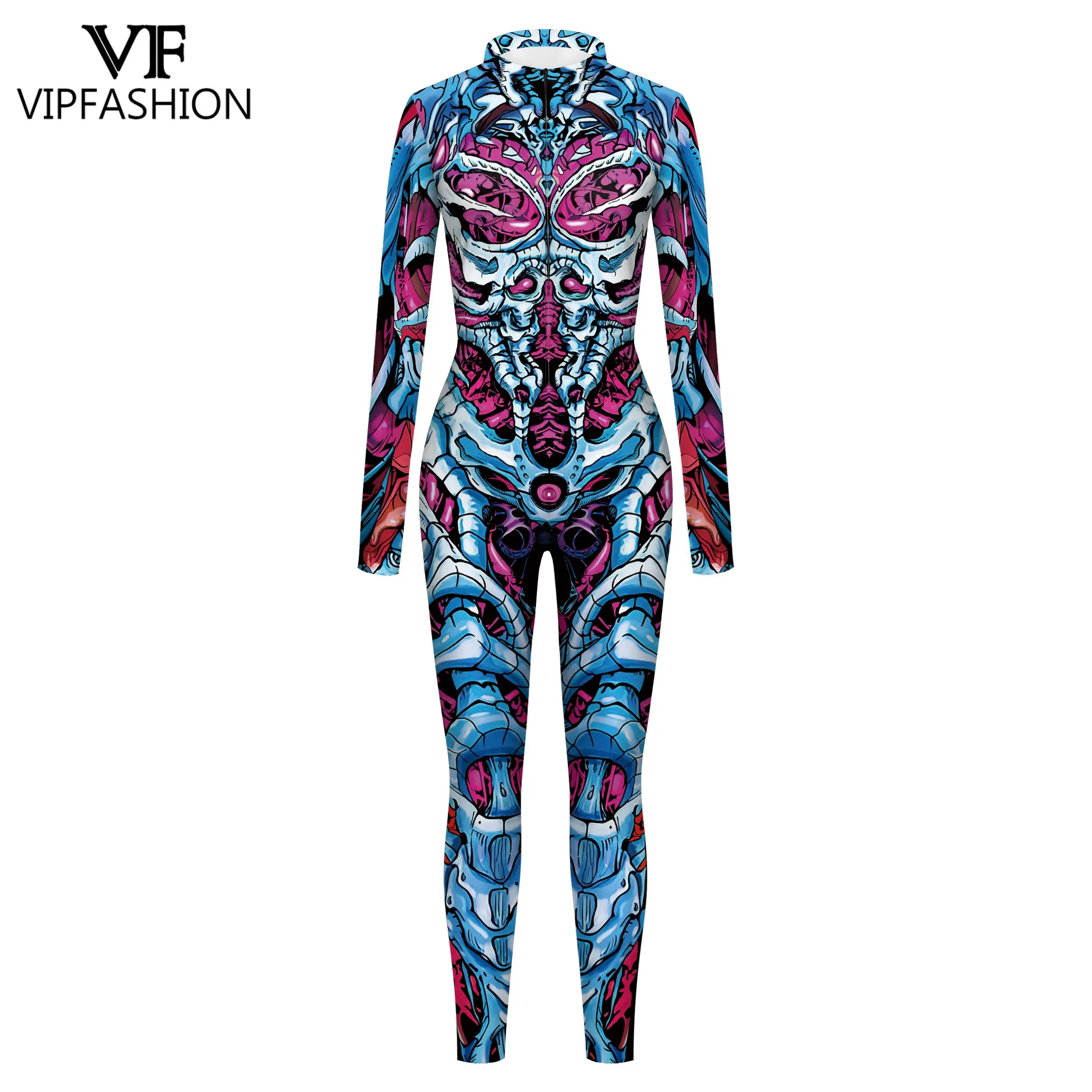 VIP FASHION Halloween Cosplay Costume Carnival Party Hooded Zentai Catsuit 3D Digital Printing Women Outfits Bodysuit