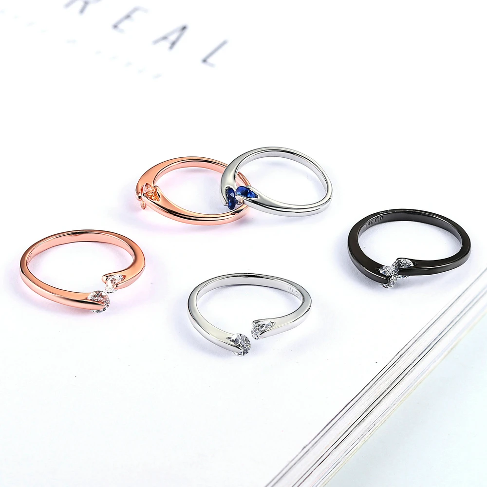 Adjustable Twin Cubic Zirconia Ring Rose Gold Color Silver Color Tone Engagement/Wedding Crystal Rings For Women