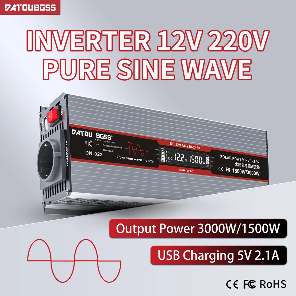 DATOUBOSS Pure Sine Wave Inverter 12V to 220V 50HZ Inverter 3000W Power  Inverter Voltage Converter Continuous Power 1500W - AliExpress