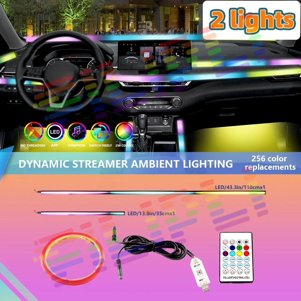 풀 유니버설 심포니 자동차 LED 주변 조명, 장식 분위기 램프, 64 RGB 다채로운 스트리머 레인보우 앱 제어, 18 인 1