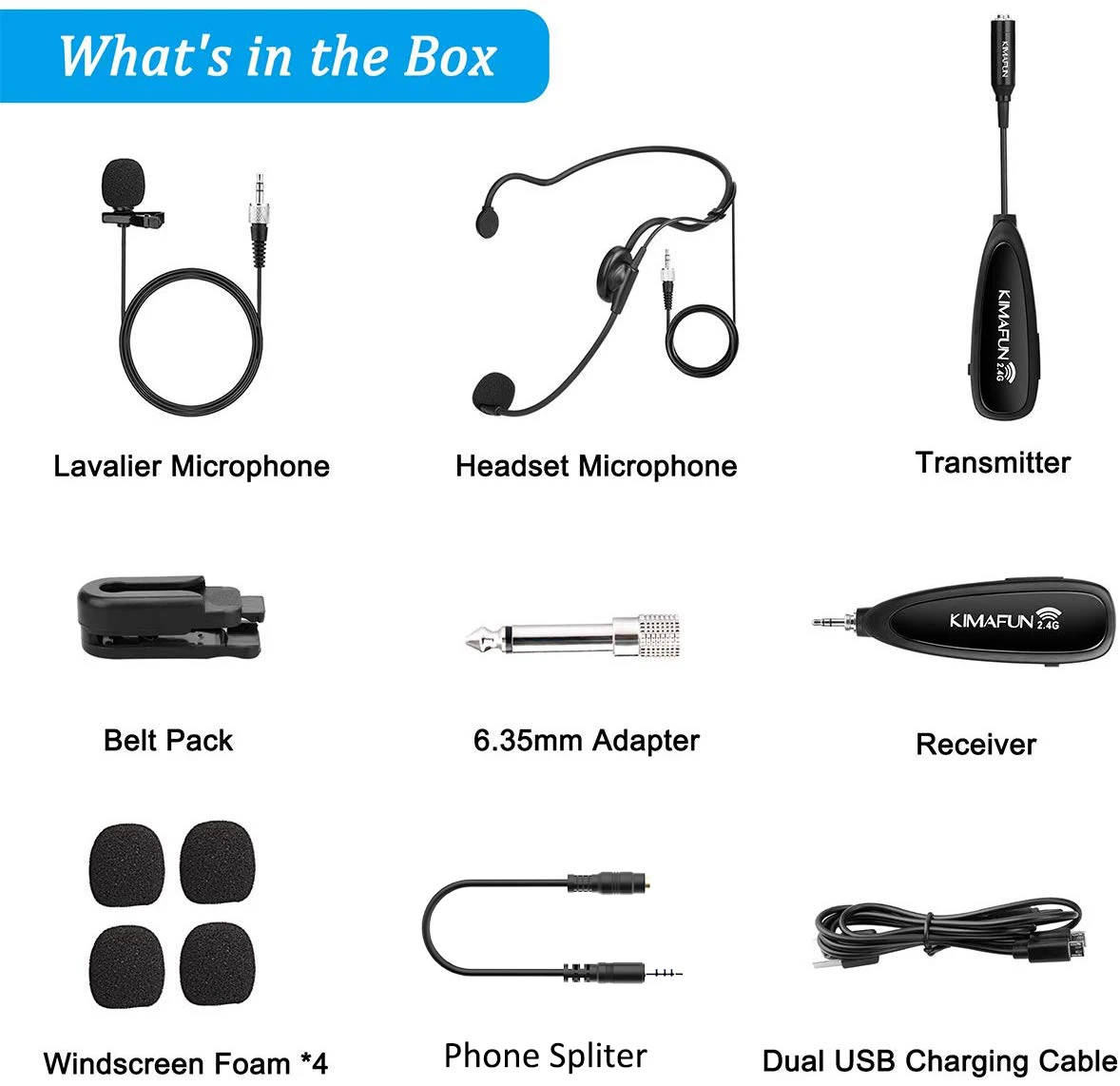 KIMAFUN 2.4G Portable Headset Wireless Microphone,2 in 1 Headset