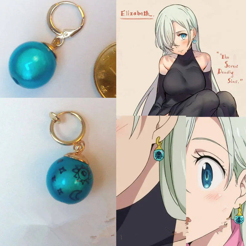 

1PCS Anime The Seven Deadly Sins Cosplay Elizabeth Liones Pendant Earrings Blue Ear Clip Cosplay Props