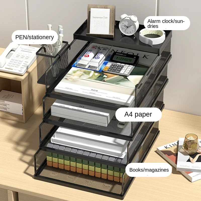 Desktop File Rack storage box storage racks file organizer Metal File Box Storage Rack Metal Multi-Layer Folder Storage Box Bookshelf Office Data Sorting A3A4