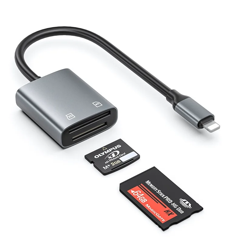 Memory Card Reader MS XD Memory Card Reader 2 in 1 USB Type-C or lightning to XD MS Card Reader Adapter for Memory Sticks iPhone 16 15 Samsung etc