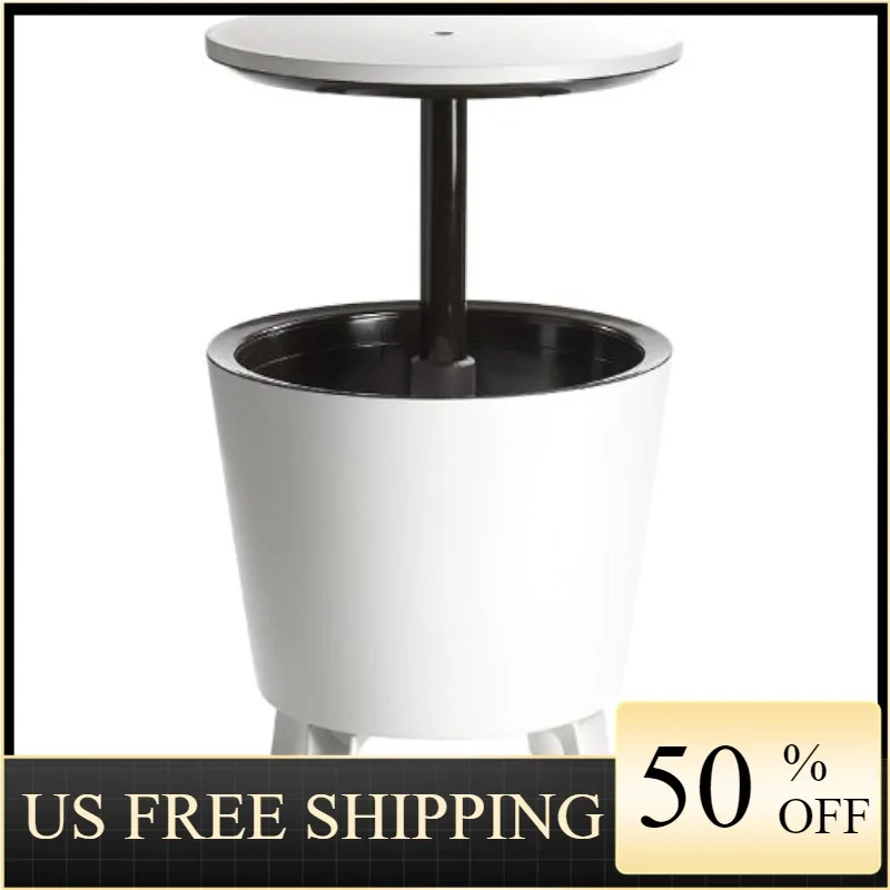 

Keter Cool Bar/Cocktail/Coffee 3-in-1 Patio Table, White with Black Side Tables