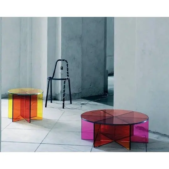 Modern Transparent Gold Red Pink Blue Square Serving Acrylic Coffee Table Perspex With Stand Foldable