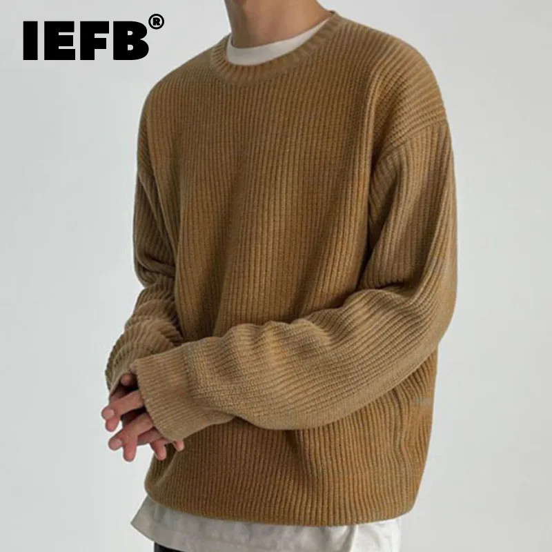 

Мужские свитера IEFB, корейская мода, круглый воротник, однотонные мешковатые мужские вязаные пуловеры, повседневная мужская одежда, новинка весны 2024 9C2829