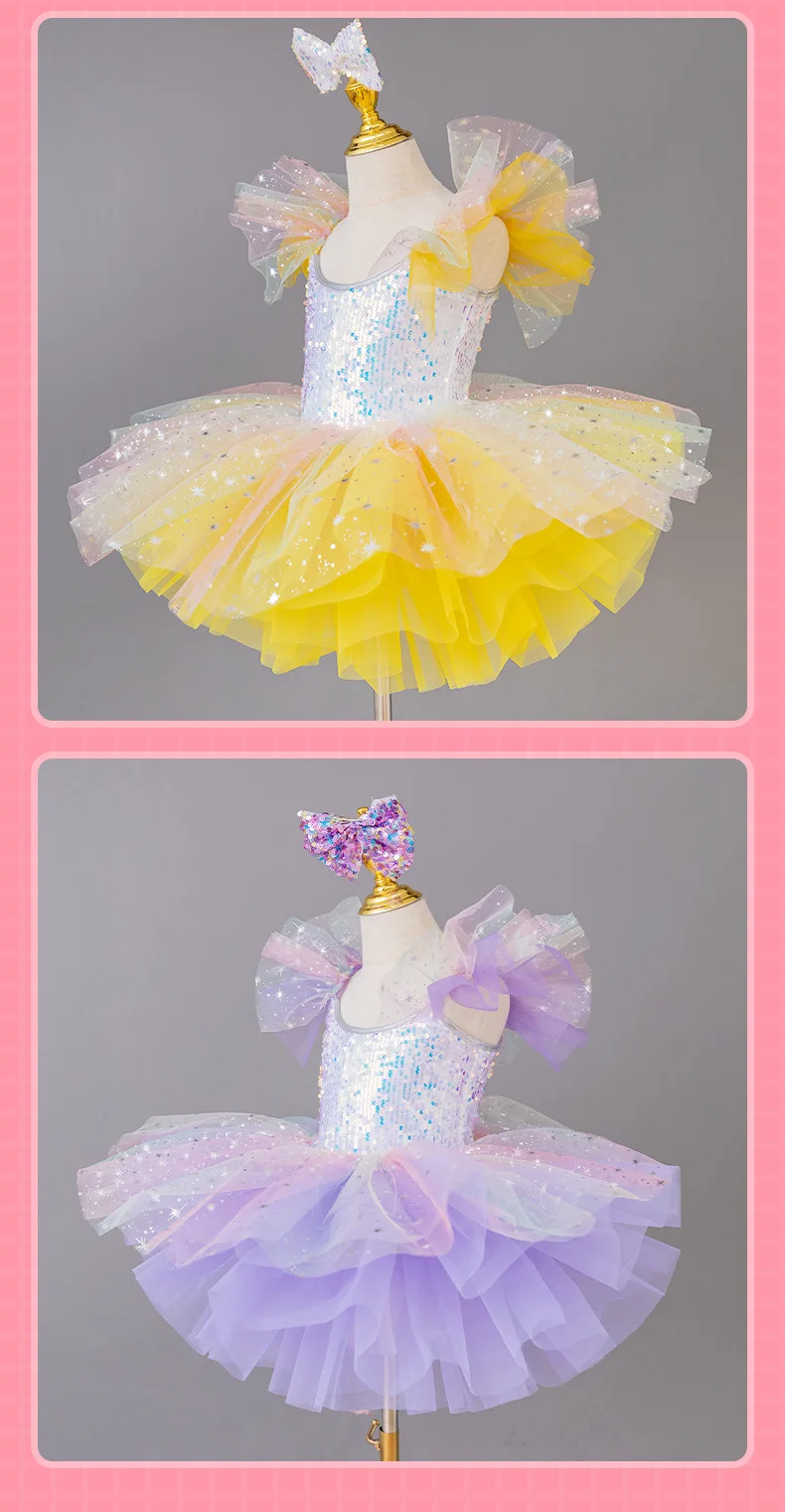 فستان رقص يوم الأطفال فتاة الباليه هدية عيد ميلاد الترتر الباليه الاطفال ملابس فساتين الأميرة الصيفية الفتيات الزي