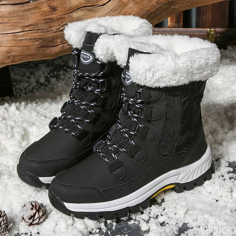 Winter snow boots for women's outdoor travel waterproof anti slip thickened warm high top cotton shoes women's midsole boots - 3