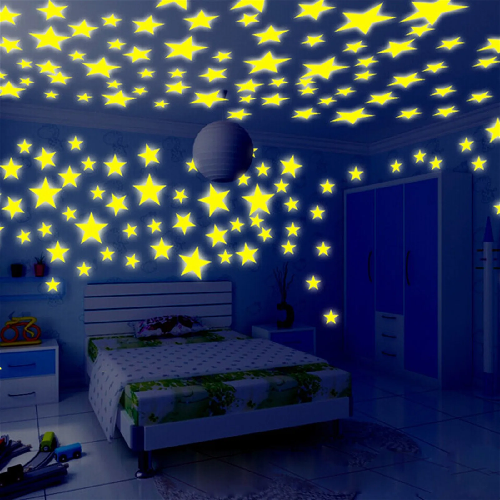 50 Uds. De estrellas luminosas 3D que brillan en la oscuridad, pegatinas de  pared para niños, habitaciones de bebés, techo de dormitorio, decoración  del hogar, pegatinas de estrellas fluorescentes – Los mejores