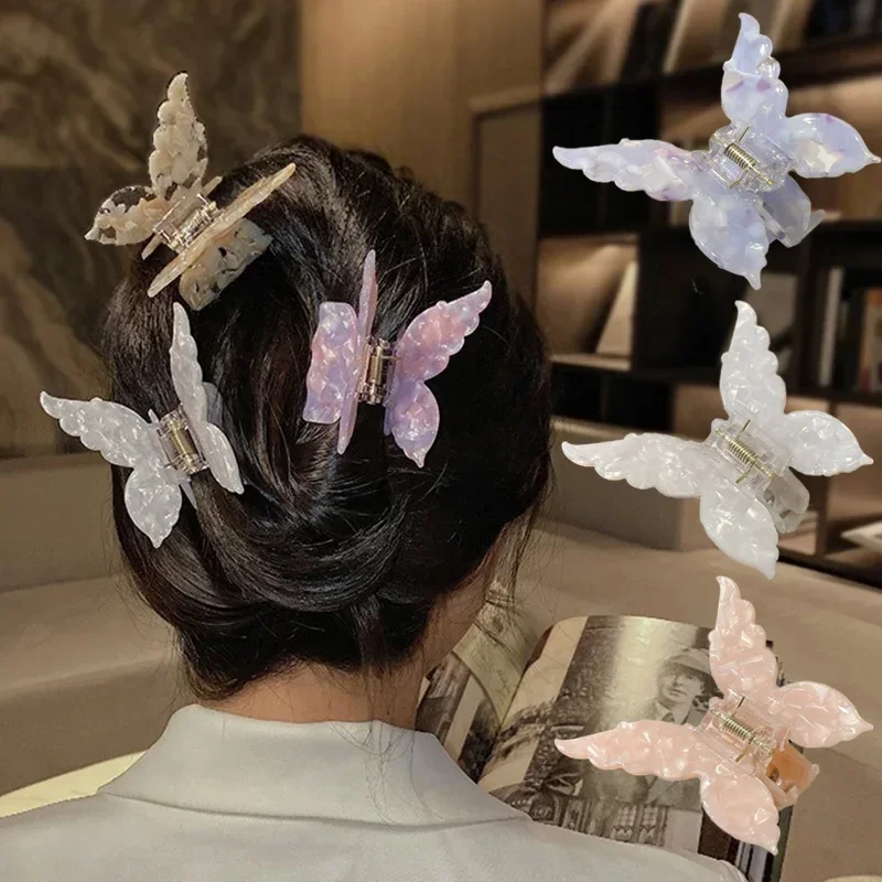 Hair Clips French Retro Butterfly Acetate Hair Claw Clip Sweet Fairy Gradient Girls Accessories