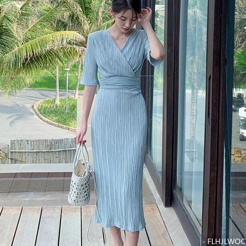 

2023 Summer Woman Japanese Style Design Clothes Date Office Lady Solid Retro Vintage Korea Chic Long Dress