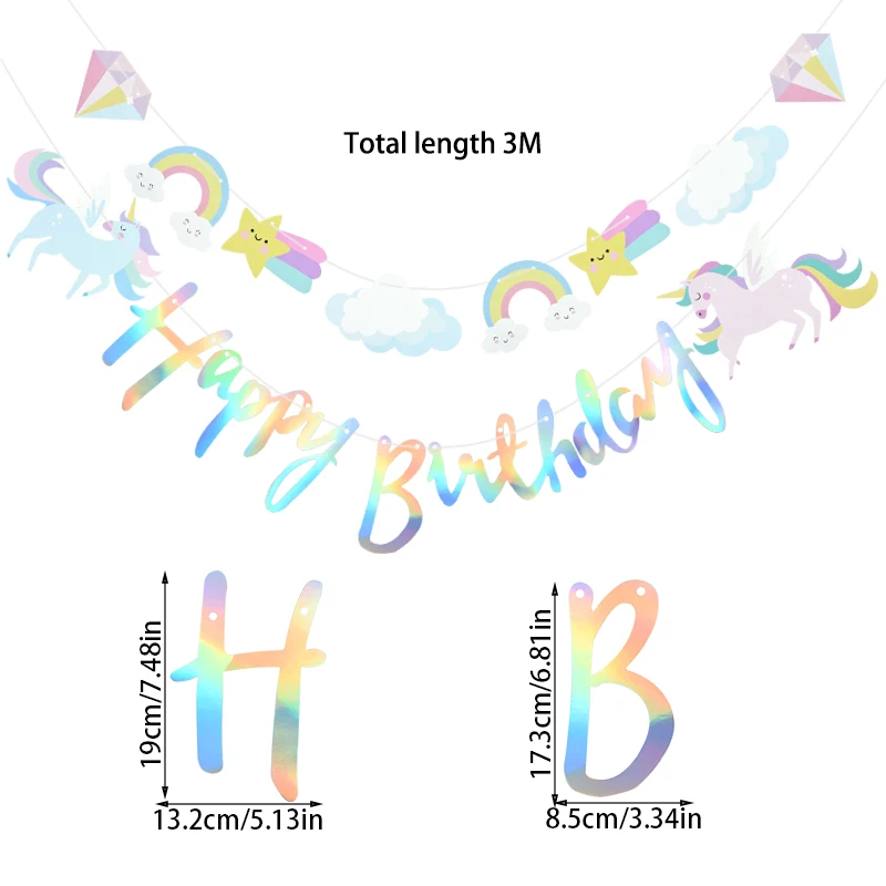 3M ילדות יוניקורן יום הולדת דגל תלייה ענן חמוד כוכב יום הולדת שמח דגל נייר למסיבת רחם תלייה קישוט