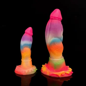 FAAK Luminous Dragon Dildo With Suction Cup Knot Tiny Dog Penis For Beginners Female Masturbator Glow In Dark Silicone Sex Toy 3