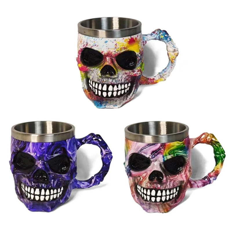 

E5BB 3D Skull Mug Stainless Steel Horror Coffee Beer Cup Halloween Decoration Bar Kitchen Decor Cup Drinkware
