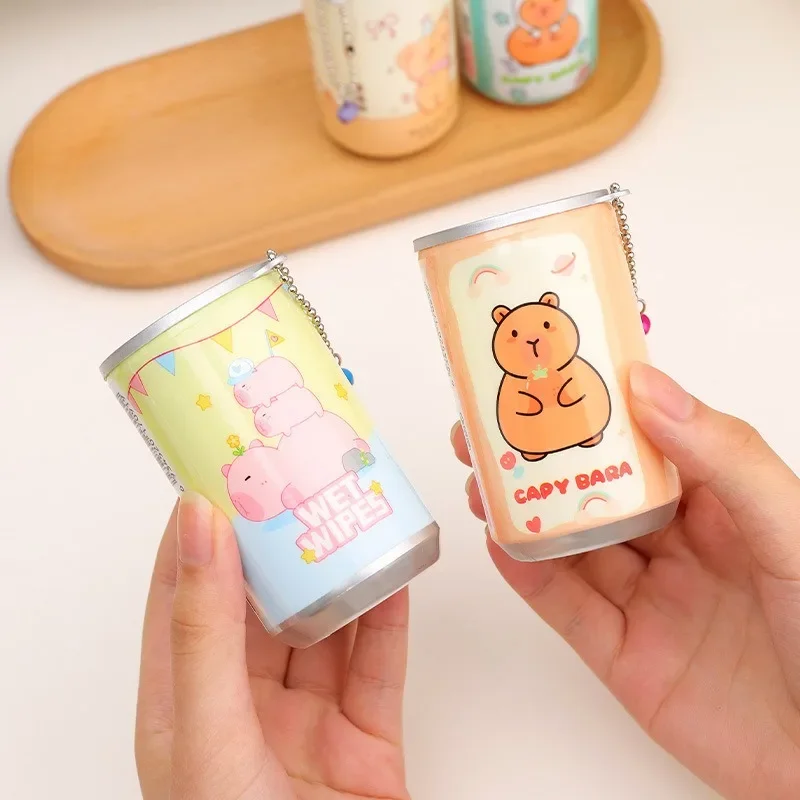 Portable Canned Wet Wipes for Children Cleaning Cloths with Creative Cartoon Chain Cute Small Bell Barreled Cans 30 Sheets 3