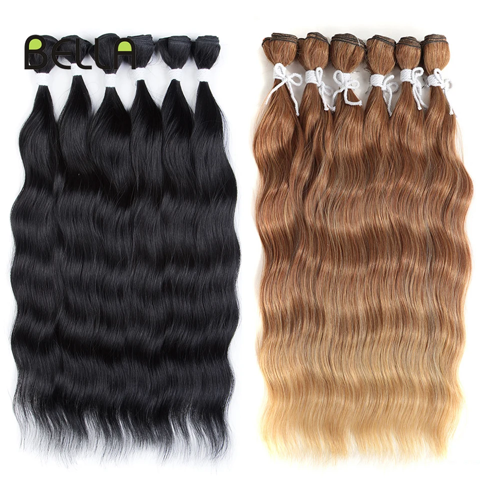 hair extensions FASHION IDOL Water Wave Hair Bundles Synthetic Hair Extensions Ombre Blonde Brown Cosplay Weave Bundles 20 inch 6Pcs
