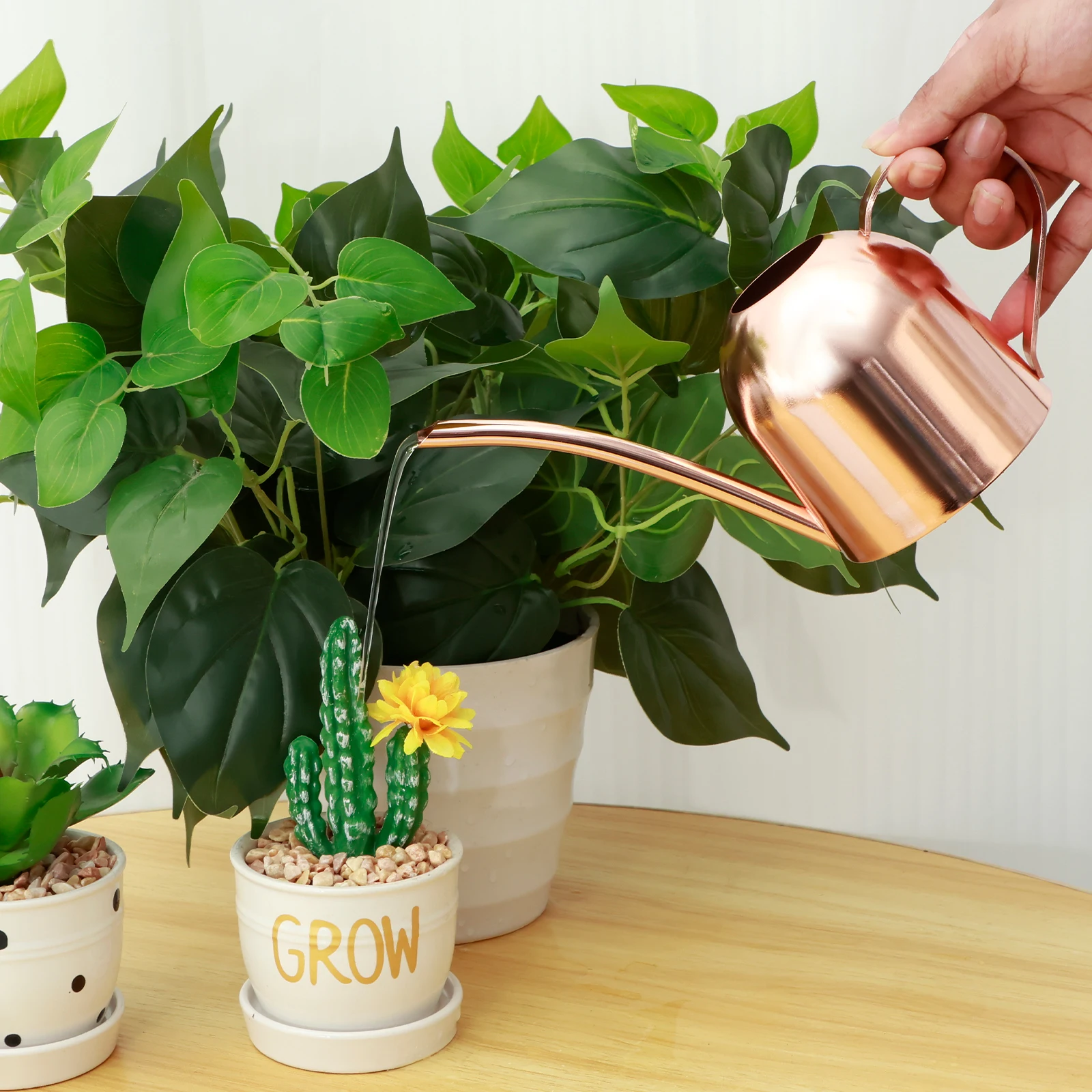 500ML Plants Watering Pot Stainless Steel Long Nozzle Watering Can Portable Vintage Small Watering Can for Office Potted Plants