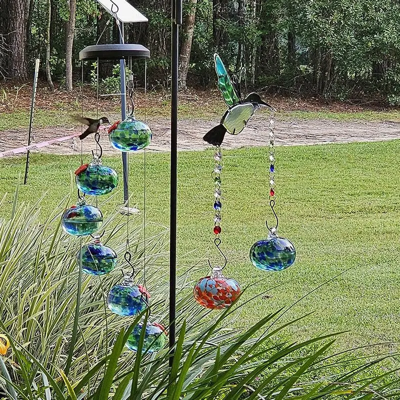 Wind Chimes Hummingbird Feeders for Outdoors Hanging Glass Bird Feeders Bird Feeding Station for Outside Garden Backyard Decor