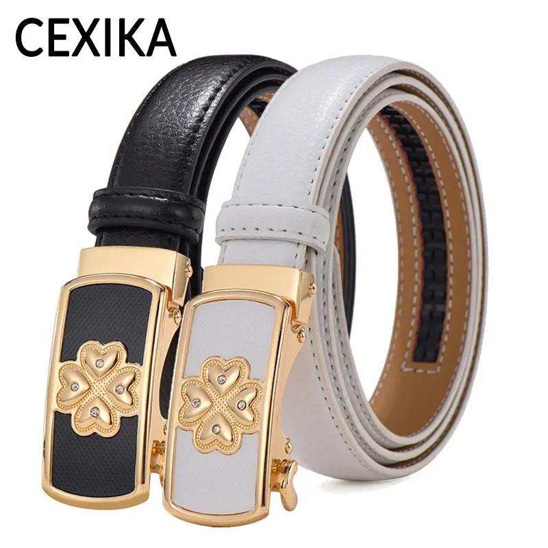 

New Luxury Design Women Genuine Leather Belt Metal Automatic Buckle Waistband Fashion High Quality Women Dress Jeans Belts 2.4cm