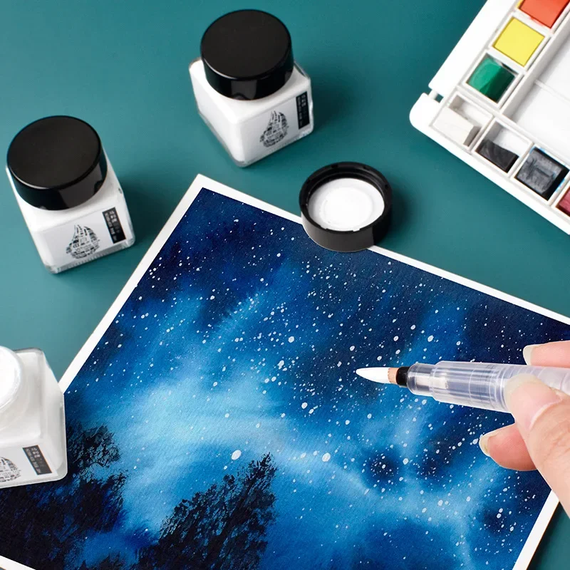 30ML White Ink High-gloss Watercolor Art Students' Special Starry Sky Embellishment White Ink Cartoon Blank Correction Fluid
