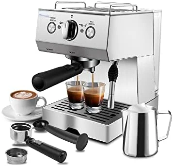 

Machines 15 with Adjustable Milk Frother Wand Expresso Coffee Machine for Cappuccino, Latte, Mocha, Machiato, 1.5L Removable Wa