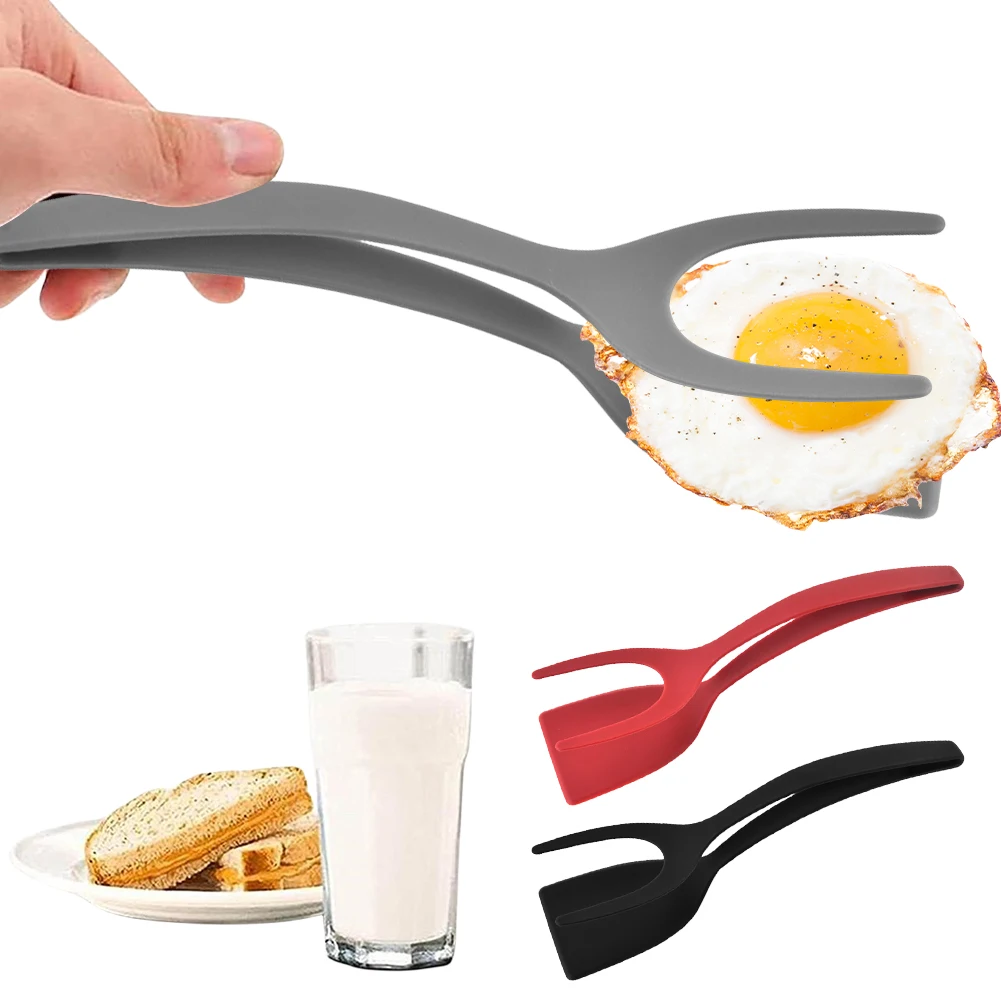 Cooking Spatula Silicone Spatula Cooking Tongs Steak Spatula Kitchen Cooking Utensils 2 In 1 Steak Spatula Tongs Toast Pancake Egg Flip Tongs Silicone Grip Steak Spatula Clamp Cooking Accessories Gadget Tools