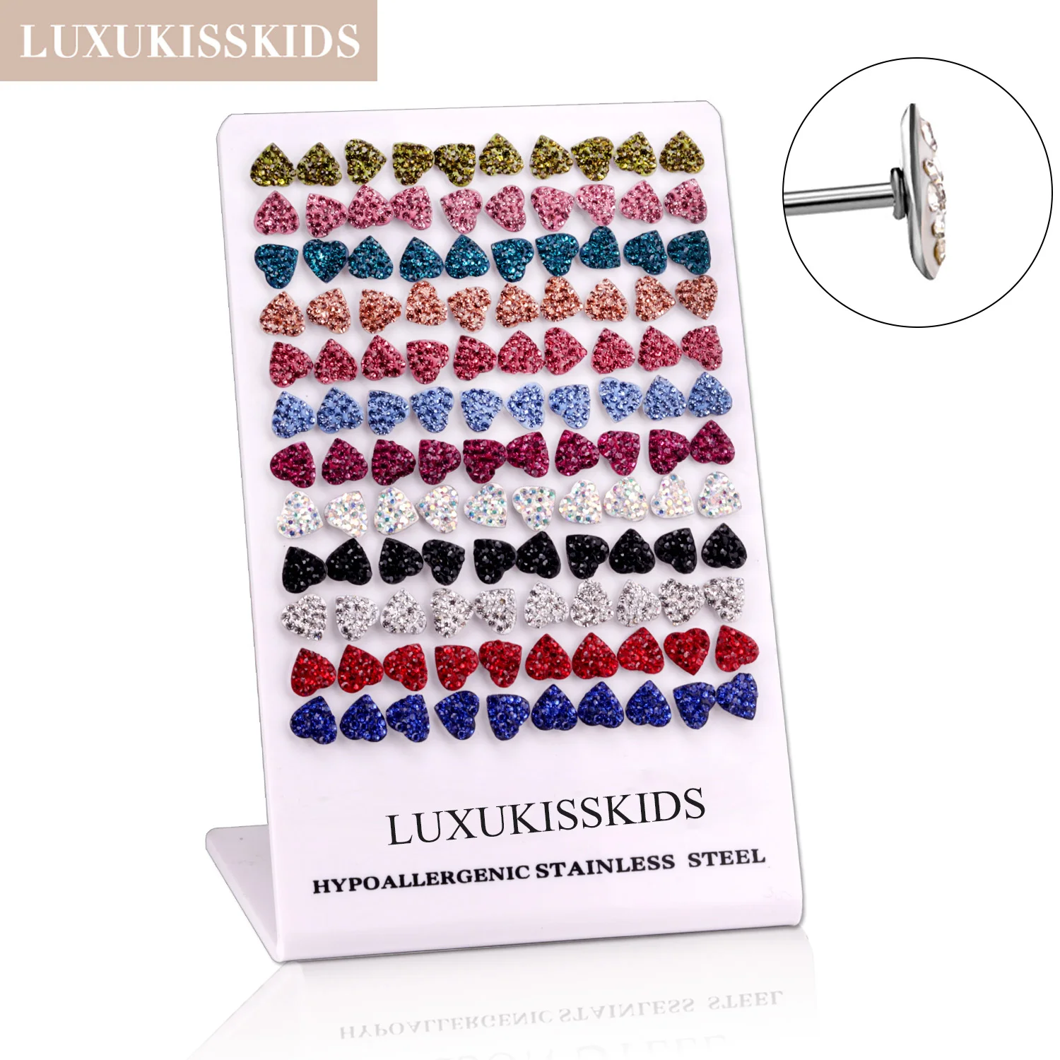 

Набор серег LUXUKISSKIDS для девочек, сердца, глиняные серьги, оптовая продажа, 60 пар цветов, красные, зеленые, синие серьги-гвоздики с камнем для женщин, хирургический пирсинг