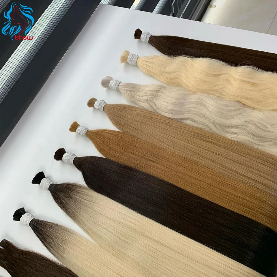 No Weft Straight Bulk Braiding Hair 100% Brazilian Virgin Remy Human Hair Extensions 50g 100g Blonde 1B Color Natural Hairpiece 5