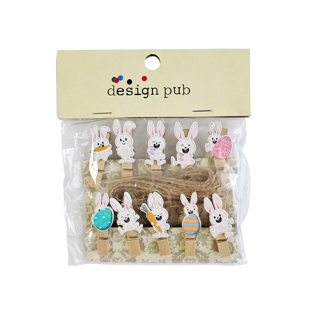 10 Stücke Ostern Holz Mini Clips Niedlichen Kaninchen Kleidung Foto Postkarte Clips Hause Ostern Dekoration 2025 Holz Diy Handwerk Liefert – Detail 4