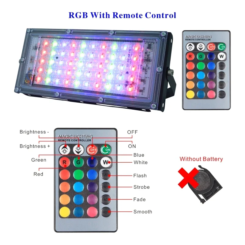 Led Flood Light 50W 100W RGB FloodLight AC220V Outdoor Lighting Waterproof Reflector With Remote
