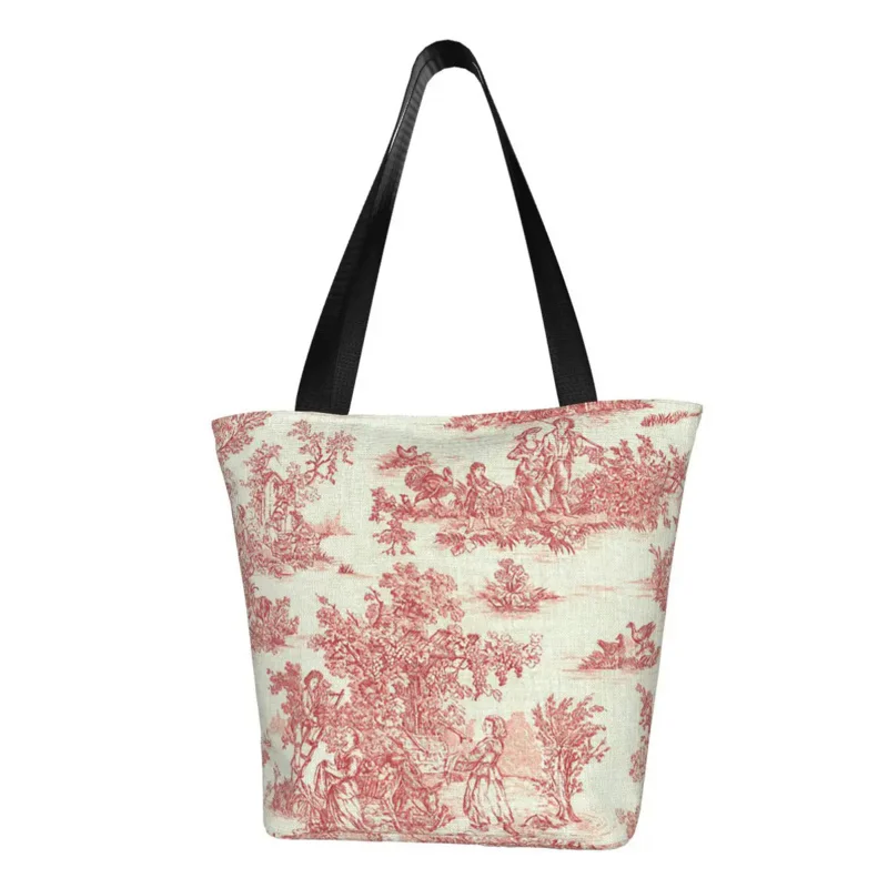 

Kawaii Vintage Classic French Toile De Jouy Motif Pattern Shopping Tote Bag Recycling Groceries Canvas Shoulder Shopper Bag