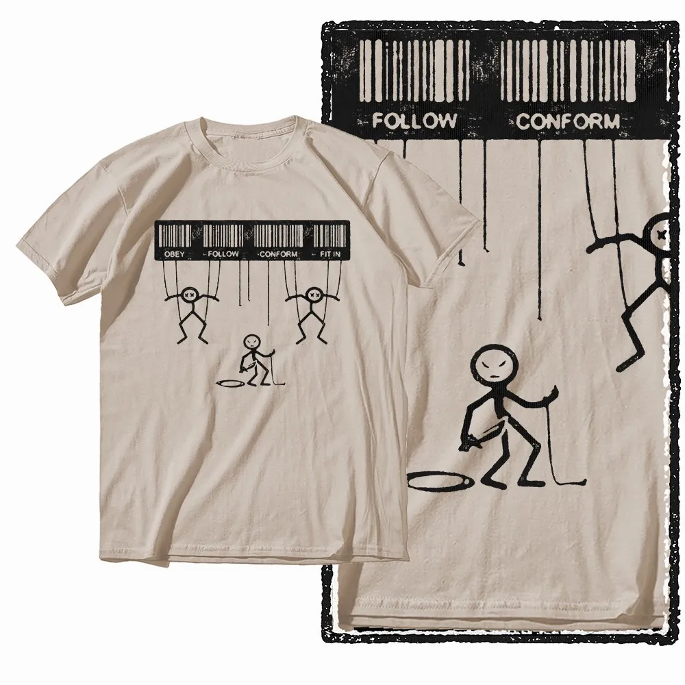 G57 Beige Baumwolle Vintage Kreatives Grafik-T-Shirt für Herren | Streetwear Übergrößen Cooles O-Neck Herren T-Shirt – Detail 2