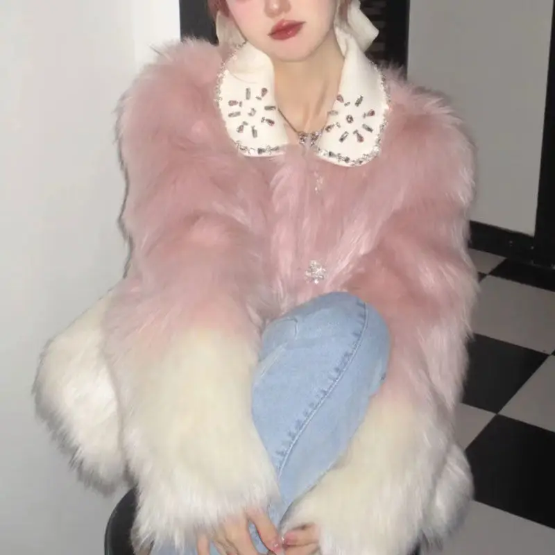 Gradient Plush Jacket New Woman Fake Fur Warm Fashion Autumn And Winter Short Coat  Europe And America Fur Jacket 2023