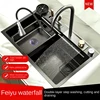 2024 Kitchen Sink 304 Stainless Steel Waterfall Kitchen Sink Black Large Single Bowl With Multifunction Touch Waterfall Faucet 2