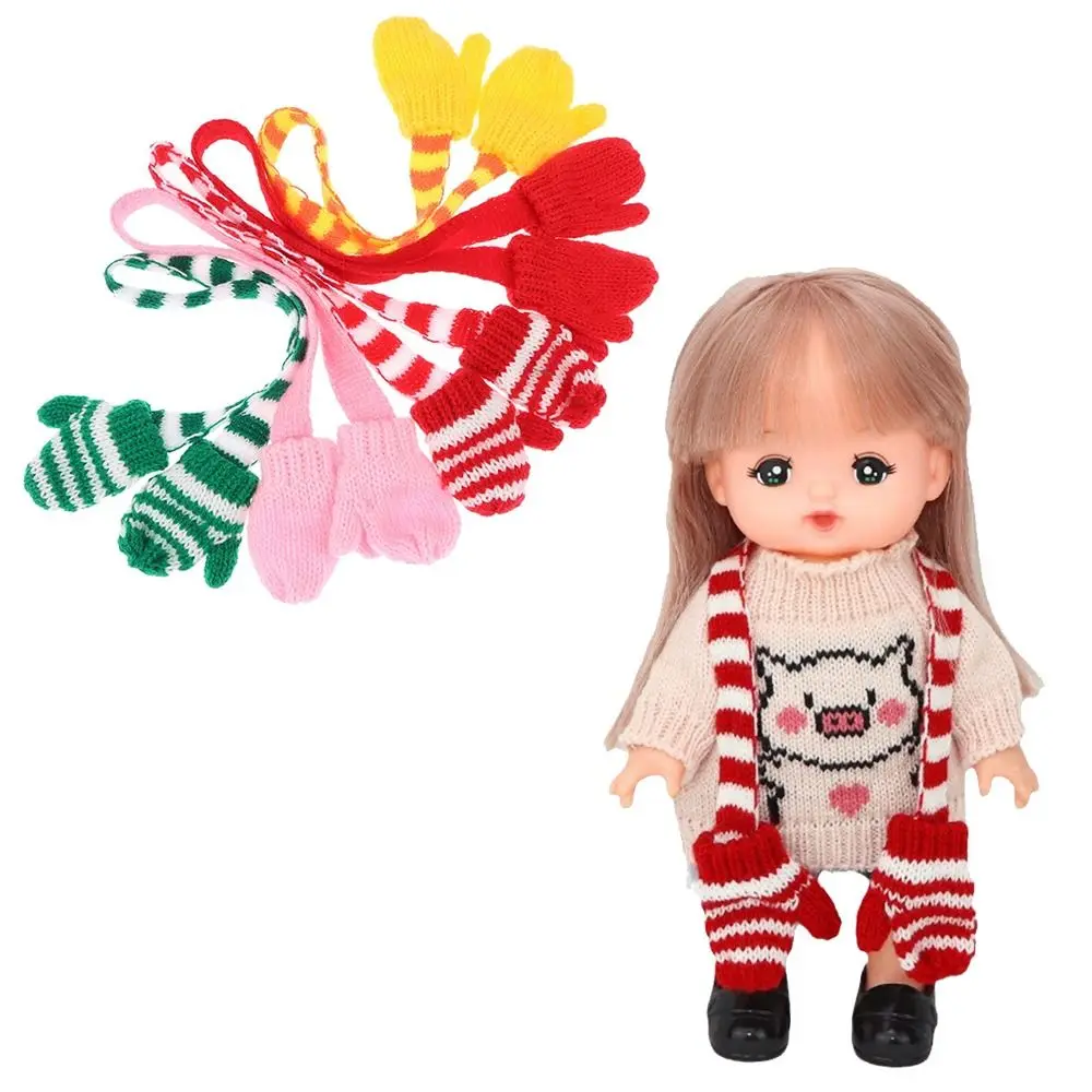 Miniature Neck Scarf 1:12 Doll Clothes Soft Simulation Doll Scarf with Gloves Pretend Play Winter Doll Accessories Xmas