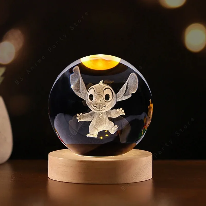 6cm Stitch Cartoon 3D Crystal ball Crystal Planet Night light Laser Carving Home Desktop Decoration