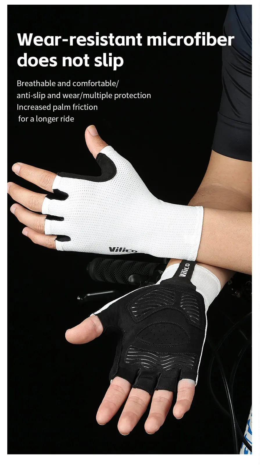 Kurze Fahrradhandschuhe, fingerlose Handschuhe, rutschfest, Fahrrad, Lycra-Stoff, Halbfinger-Handschuh für MTB, Rennrad, Sport, Rennen – Detail 5