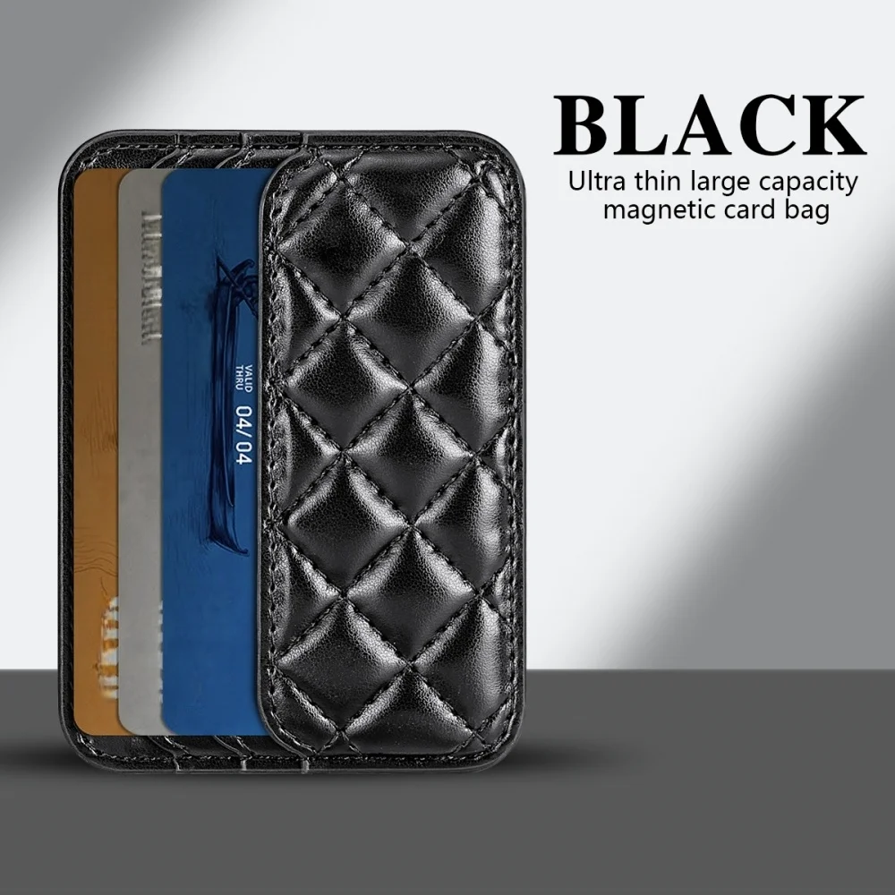 Grid Lined Magnetic Leather Wallet Case with Card Holder and Magnetic Closure