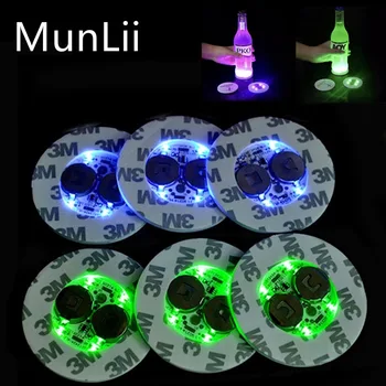 MunLii LED 코스터 빛나는 병 스티커 조명, 크리스마스 바 KTV 웨딩 파티 칵테일 음료 컵, 꽃병 장식 램프, 60mm 램프