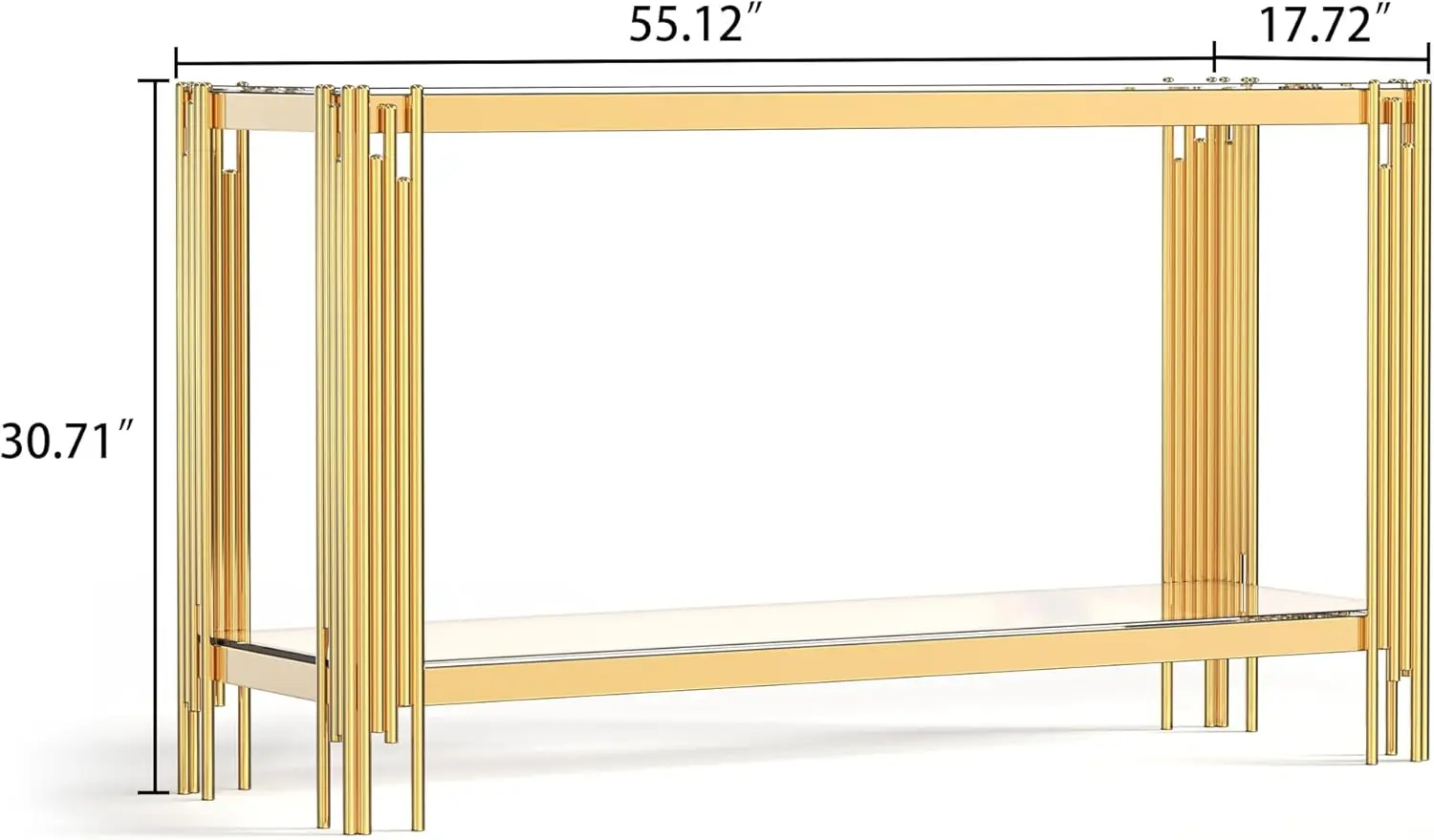 Clear Glass Console Table with Gold Stainless Steel Frame, 55" Entryway Table Modern Accent Sofa  Elegant Hallway e