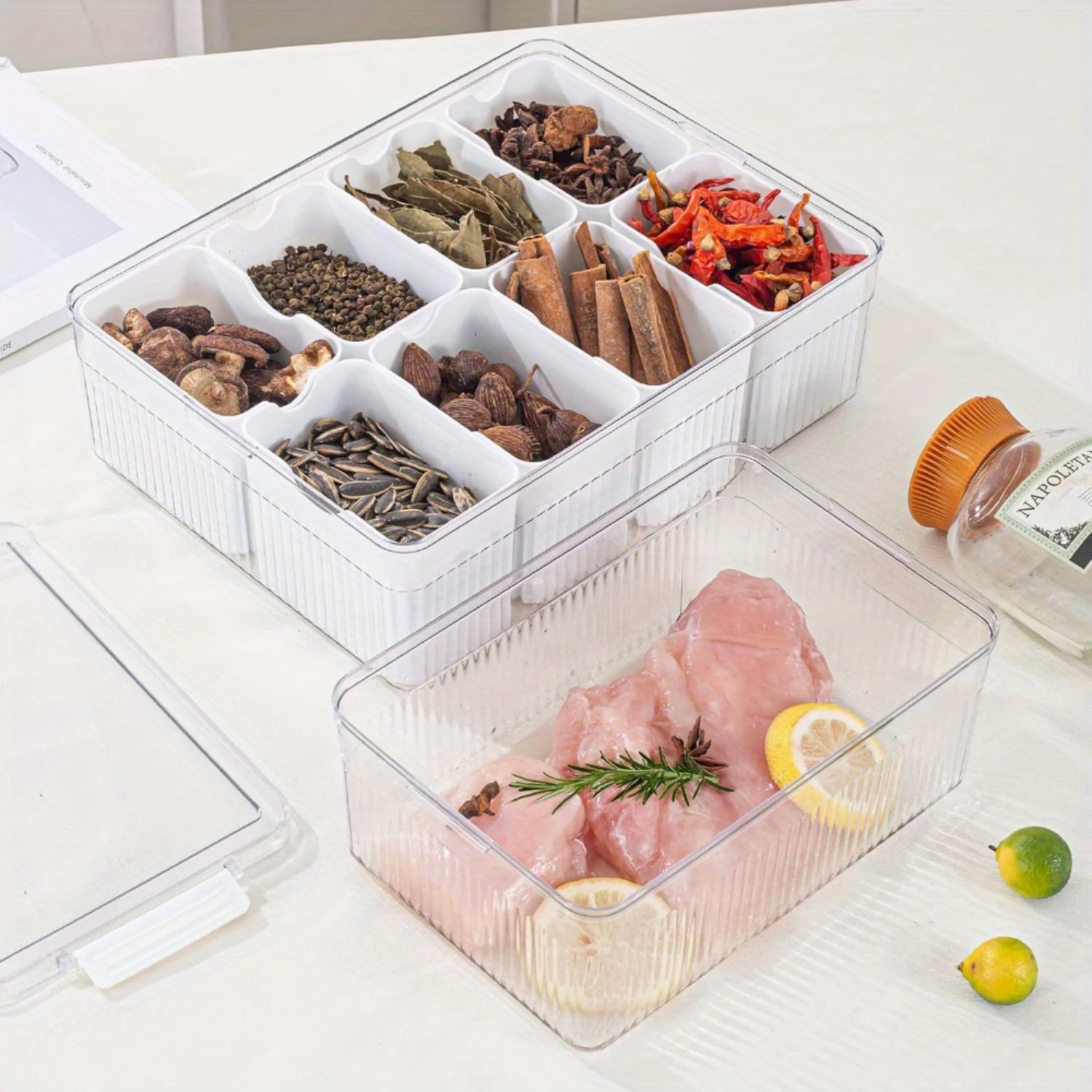 Plastic Snack Organizer Box with Removable Dividers-Airtight Serving Tray with Lid-Multi-Compartment Charcuterie Snack Conta