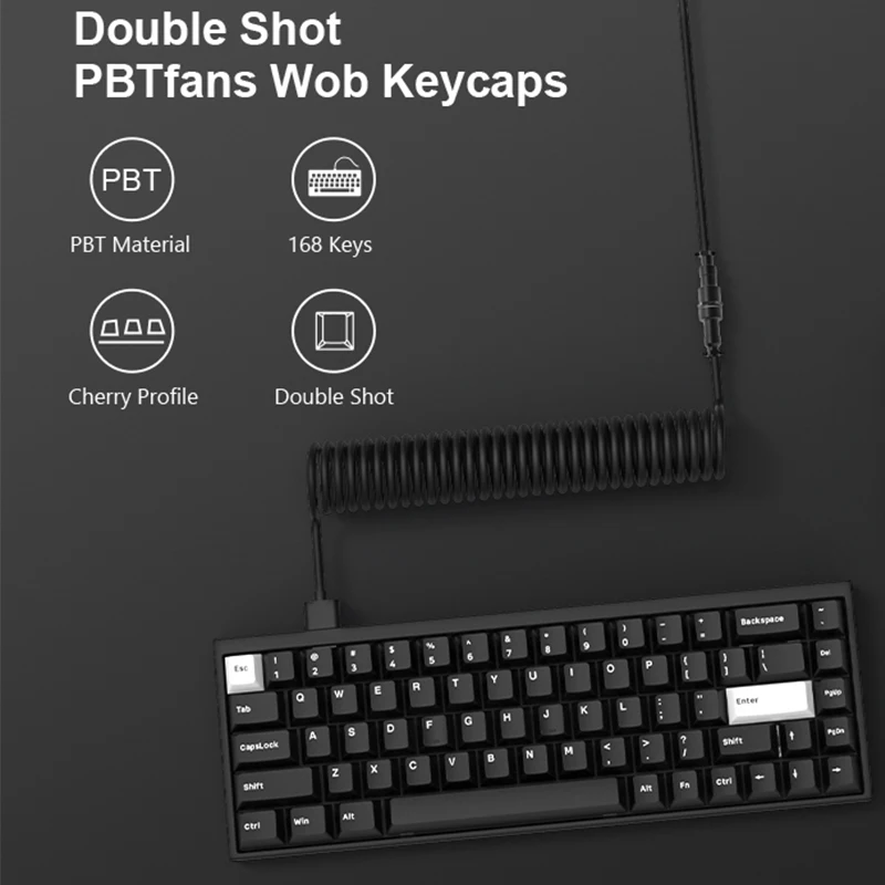168 Keys WOB Black PBT Keycaps Cherry Profile Double Shot