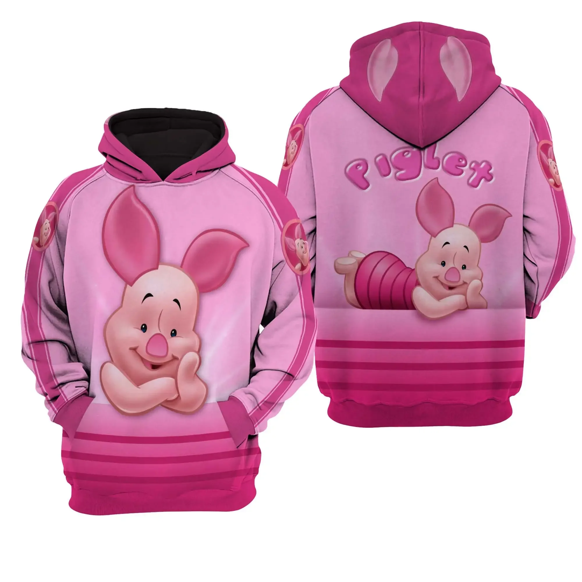 

2024 Disney Winnie the Pooh Piglet 3D Print Hoodie Mens Womens Casual Sweatshirt Cartoon Zipper Hoodie Fashion Street Hoodie