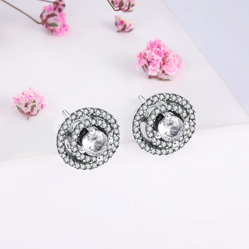 2022 Charm Double Hoop Earrings 925 Silver Sparkling Pave Stud Earring Gift For Women Engagement Jewelry Anniversary