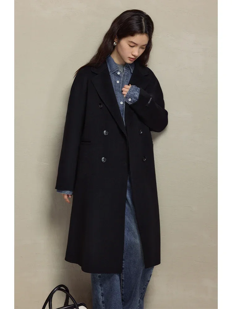 ZIQIAO Commuter Style Suit Lapel Double-breasted 100% Wool Double