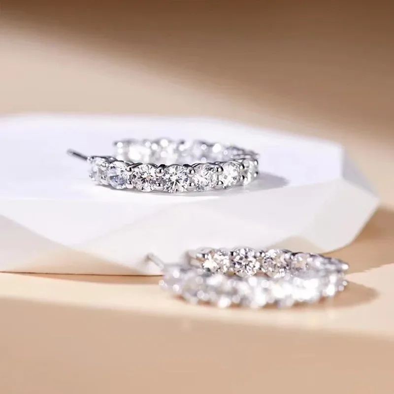 D Color Moissanite Earrings Round Cut Lab Created Diamond 925 Sterling Sliver Ear Clip for Women Fine Jewelry Gifts