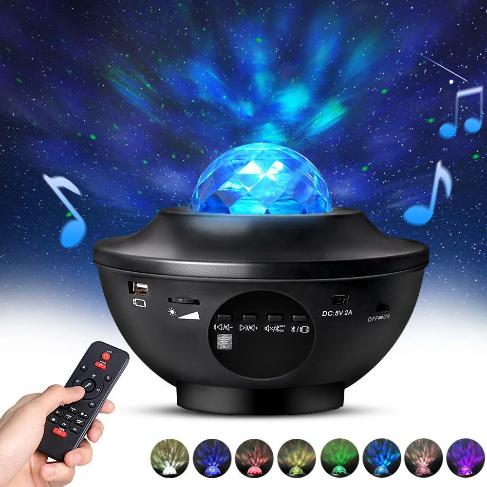 DC5V USB Powered Ocean Wave Starry Night Light Dynamic Projector Lamp Bluetooth Speaker & Remote 10 Modes for Kids,Adult,Bedroom