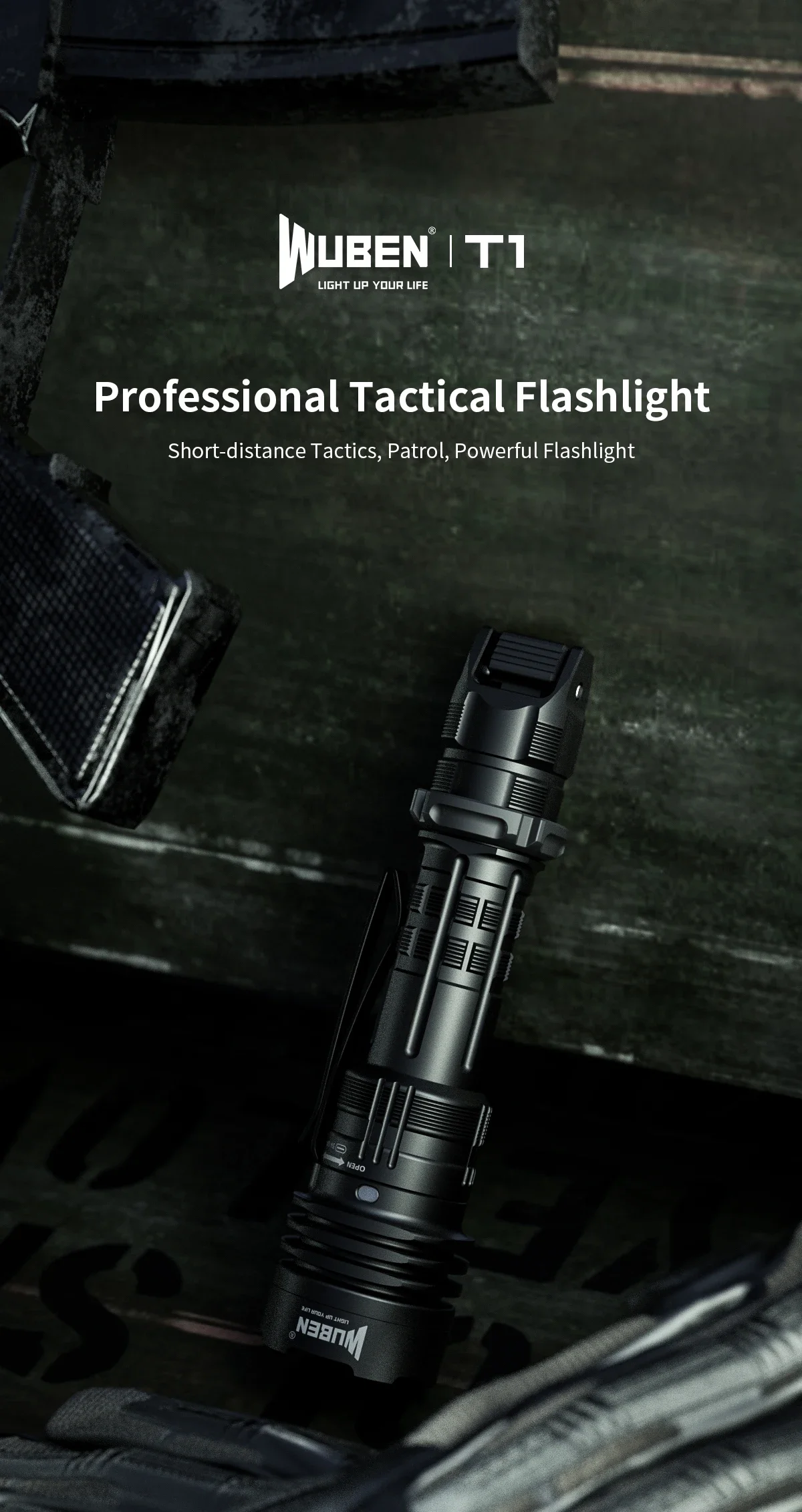 WUBEN T1 wiederaufladbare LED-Taschenlampe, 2000 Lumen, taktische wasserdichte Taschenlampe mit Schwanzschalter für die Jagd, Suche, Notlicht – Detail 1