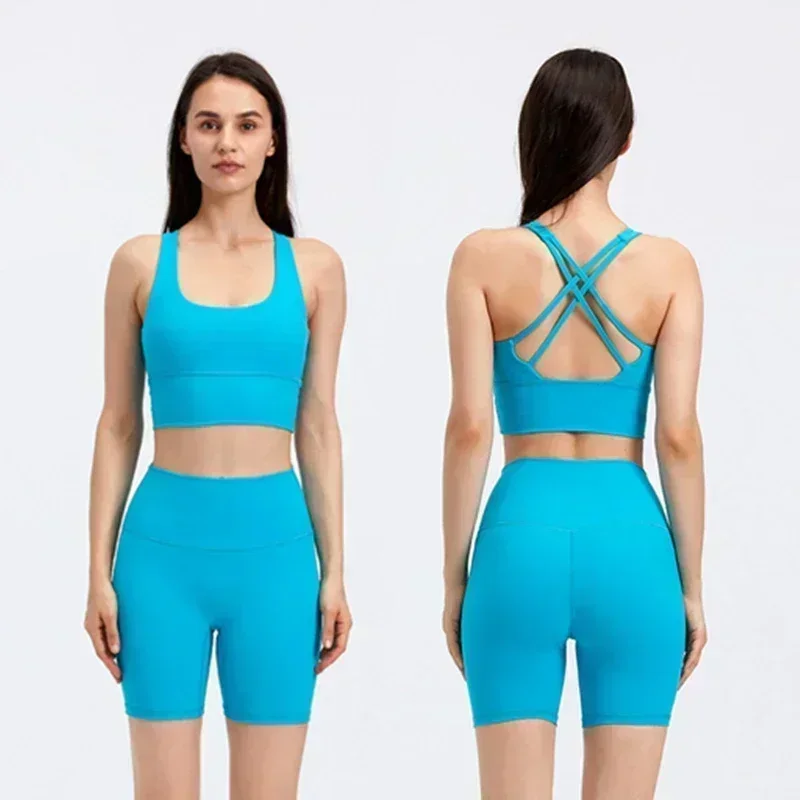 Lemon Women 2 Piece Sports Yoga Sets Exercise Biker Short 8